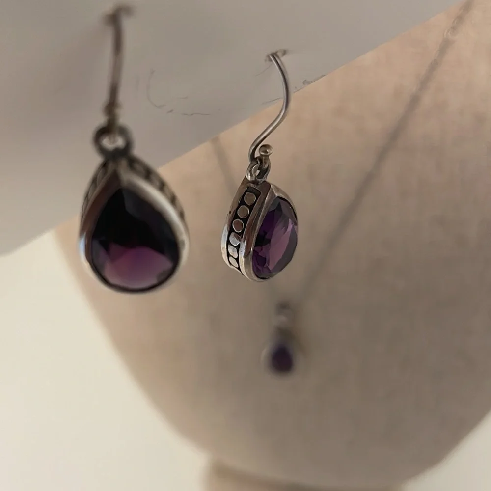 3 Piece Silver/Amethyst Necklace/Earrings - Picture 7 of 8